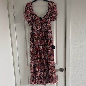Lulu's Floral Midi Dress in Pink and Black